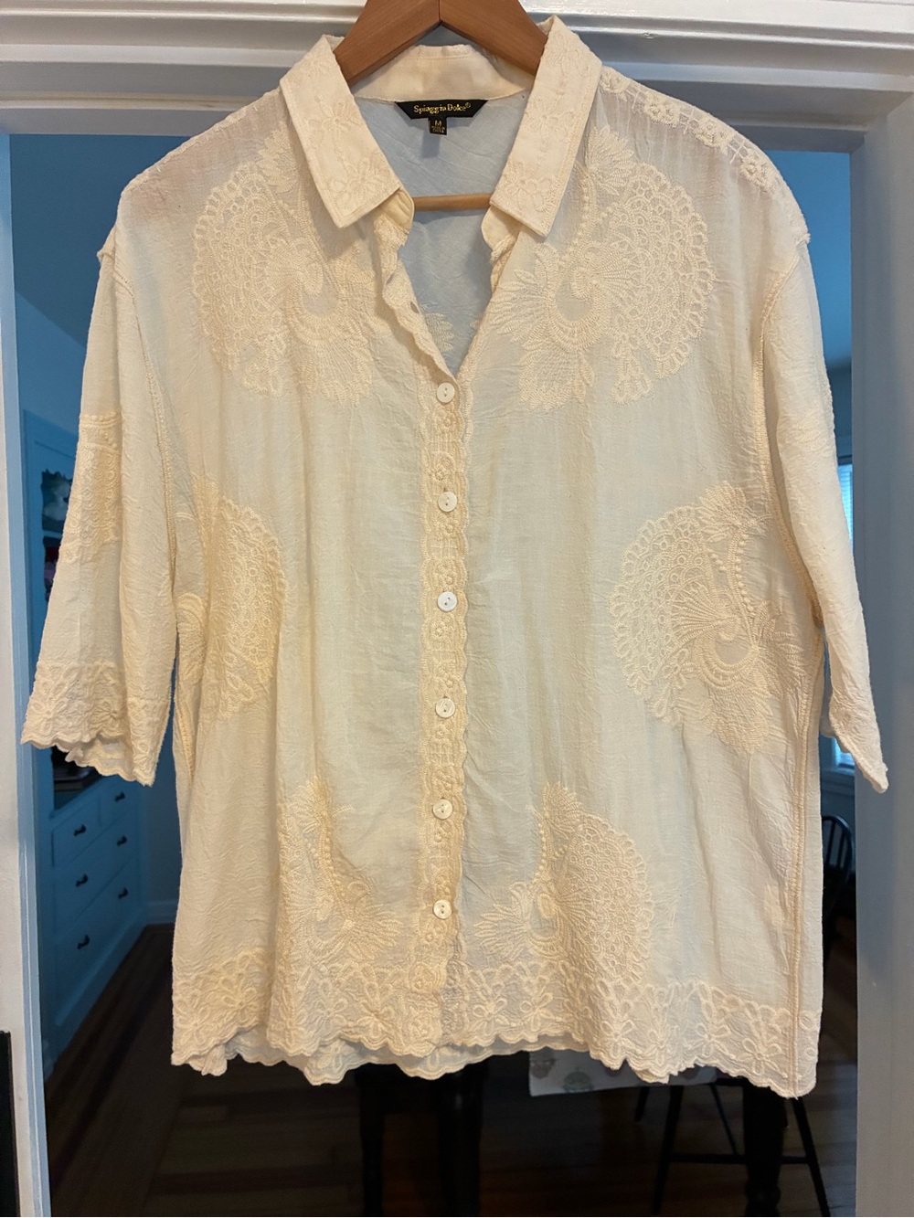 Serge Off White Embroidered Button-Down Shirt